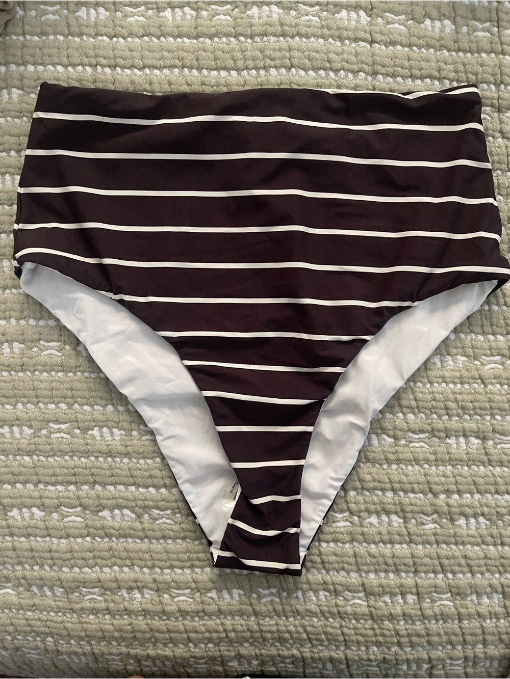 High-Waisted Striped Bikini Bottoms - Brown/White